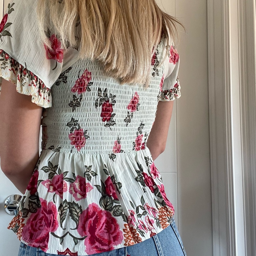 Angie Cream and Pink Floral Blouse - Picture 2 of 5